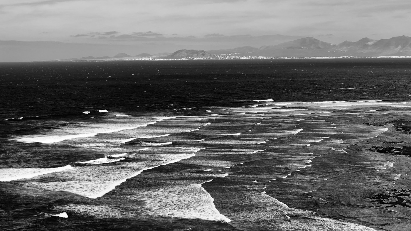 Surf swell lines off the north shore of Fuerteventura